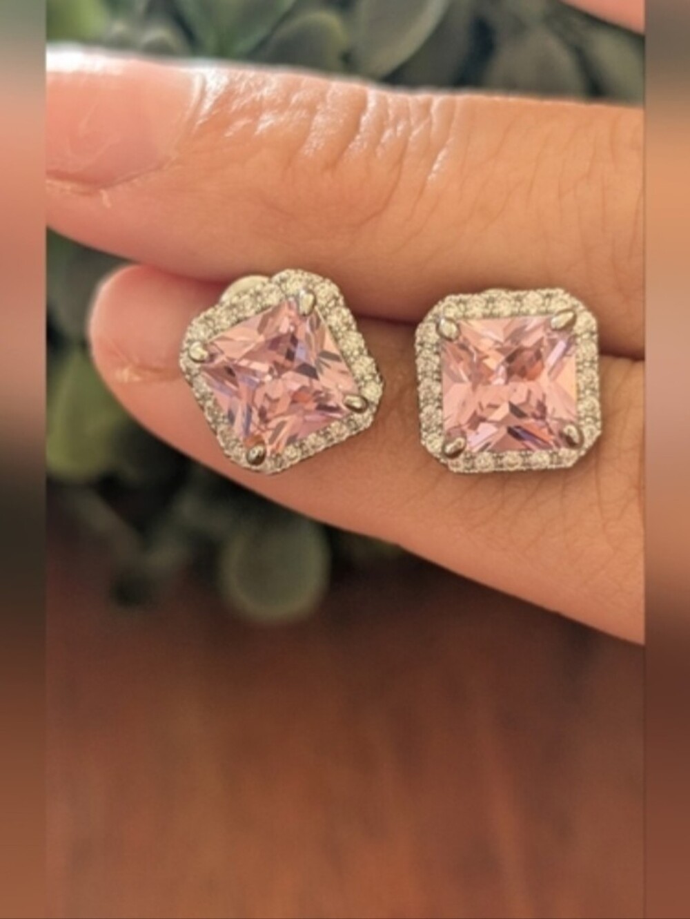 Fashion Jewelry Pink and Silver Square Earrings